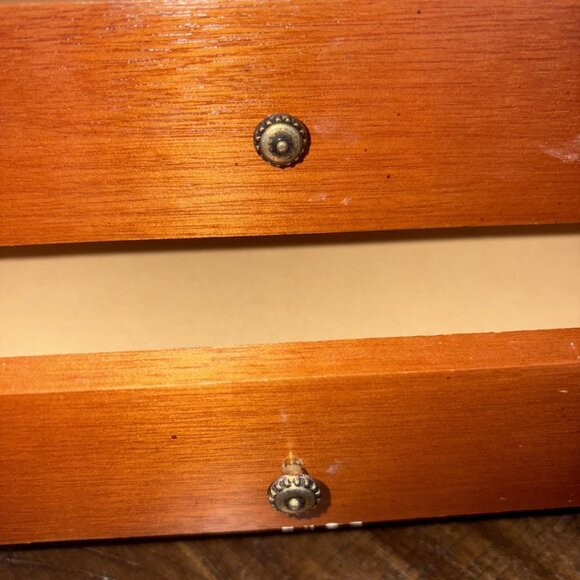 Vintage Wooden Peach Etched Flowers 2 Drawer Jewelry Box Felt lined 17.5”h x 12” - Picture 12 of 16